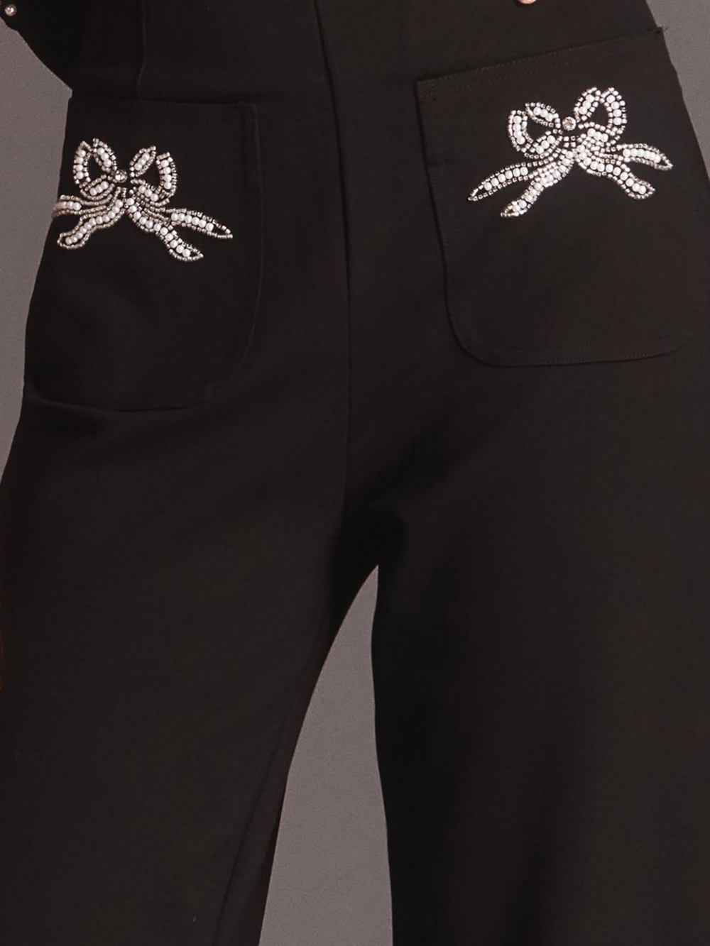 Anthropologie Colette Pants Maeve Full Length Wide Leg Embroidered Bow New Black - Picture 2 of 14